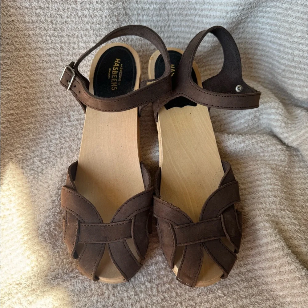 Swedish Hasbeens Brown Leather Mules - Picture 2 of 6